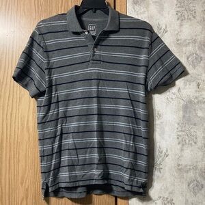 GAP Men's Charcoal Black and Light Gray  Striped Polo Shirt Medium Pre-Owned